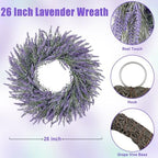 26 Inch Large Lavender Wreaths for Front Door Outside Summer Spring Wreaths for Front Door Floral Wreath All Season for Wedding Farmhouse Porch Wall Room Home Decor - Image 4