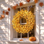 24" Artificial Forsythia Flower Fall Wreath for Front Door Decor (Orange) - Image 4