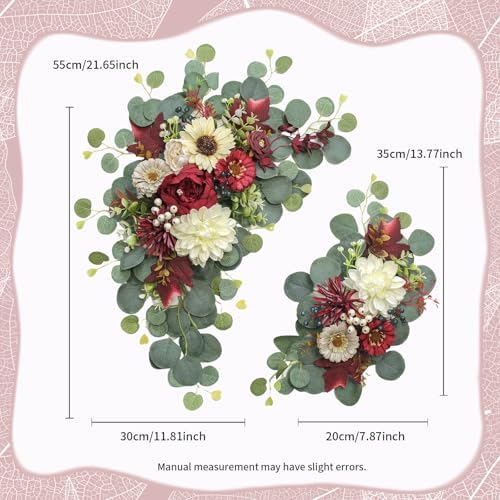Odouzy Artificial Wedding Arch Flowers for Wedding Sign,Set of 2 for Welcome Ceremony Sign,Faux Floral Swags, Banquet and Reception Backdrop Floral Decoration (White Red) - Image 2