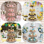 4 Tier Wooden Cupcake Tower, Wood Cupcake Stand, Tiered Dessert Stands, Large Rustic Cupcakes Display Holder Stand, for Woodland Baby Shower Decoration Wedding Birthday Tea Party Farmhouse Decor - Image 4