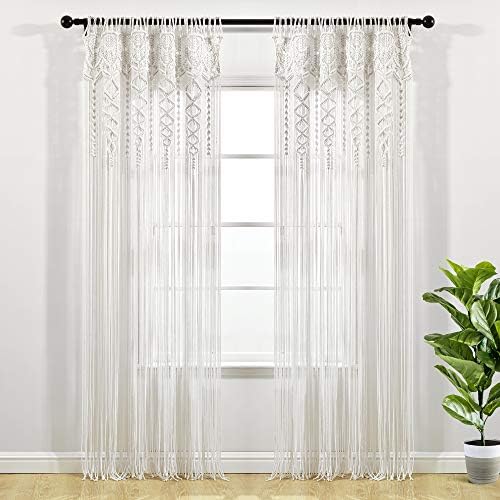 Lush Decor Boho Macrame Textured Cotton Window Curtain Panel Single 40" W x 95" L White - Macrame Curtains for Windows, Room Divider, Boho Wall Decor by LushDecor