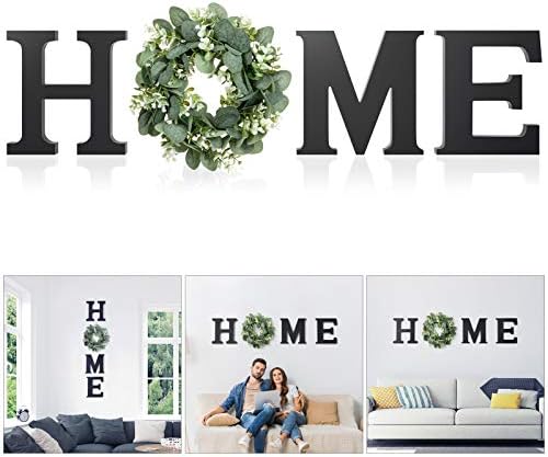 Wooden Home Letters with Wreath Artificial Eucalyptus Modern Decorative Hanging Farmhouse Sign for Living Room & Kitchen - Housewarming & Couple Gifts - Christmas Decoration by MAYICIVO