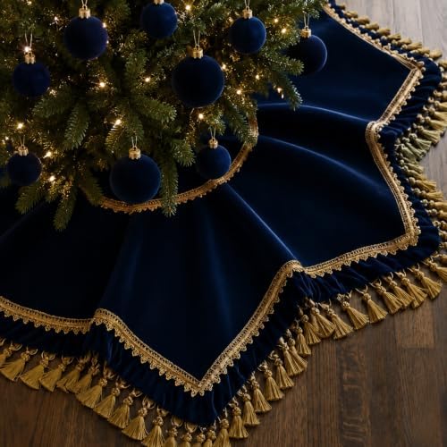 Roowest 48 Inch Navy Blue Christmas Tree Skirt Velvet, Octagon by Roowest