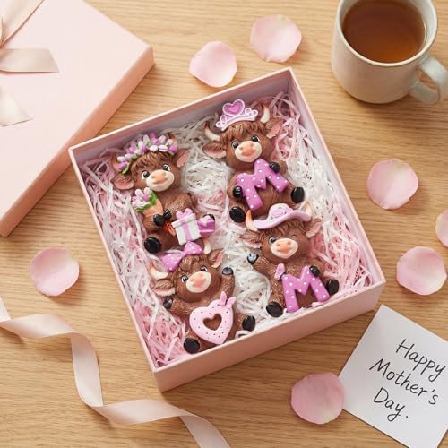 Simgoing 4 Pack Gifts for Mom Highland Cow Figurines Pink Highland Cow Statue Home Decor Love Mom Cattle Statues for Mother's Birthday Home Tabletop Centerpieces Garden Decor Calf Lovers Gifts - Image 6