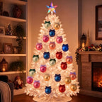 Hollowfly 9 Pcs 3 Inch Colorful Glass Christmas Ornaments with Velvet Bow - Image 6