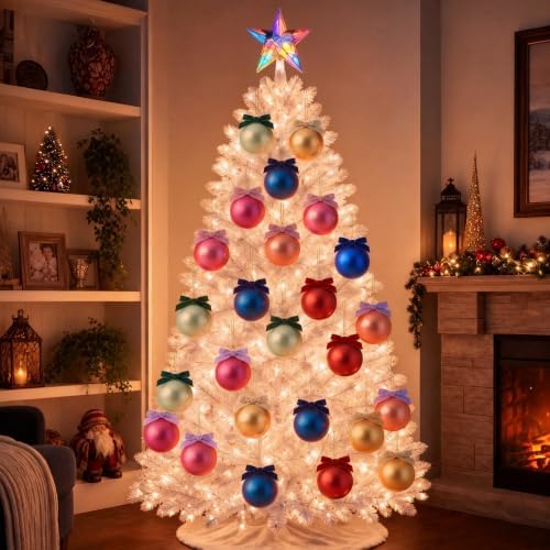 Hollowfly 9 Pcs 3 Inch Colorful Glass Christmas Ornaments with Velvet Bow - Image 6