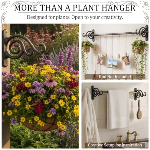 4 Pack Hanging Plant Brackets 6 Inch, Heavy Duty Black Cast Iron Wall Hooks - Image 5