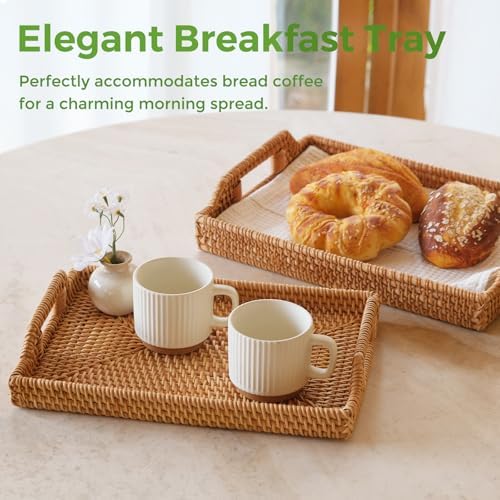 Rattan Serving Tray, Rectangle Woven Wicker Tray for Breakfast - Image 3