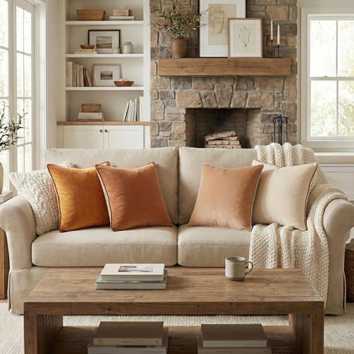 Mecatny Velvet Decorative Throw Pillow Covers 20x20 Set of 4 Brown/Khaki - Image 5
