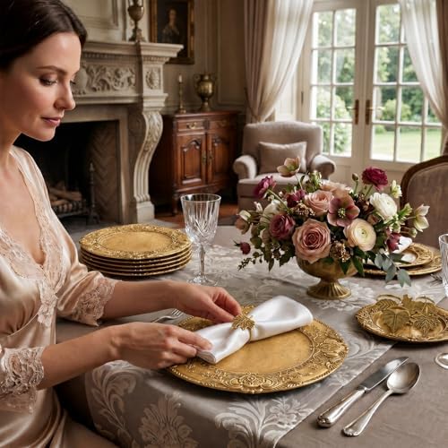 18 Pcs Antique Gold Charger Plate Set, 13 in Plastic Plate Bulk - Image 4