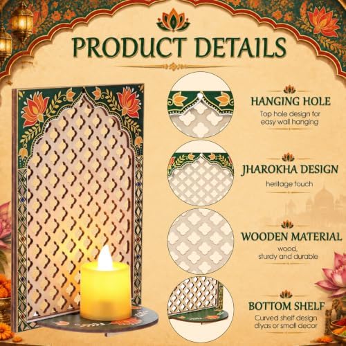 DoubleFill 30pcs Diwali Wooden Candle Holders for Wall Decor, Mandala Lotus - Image 3