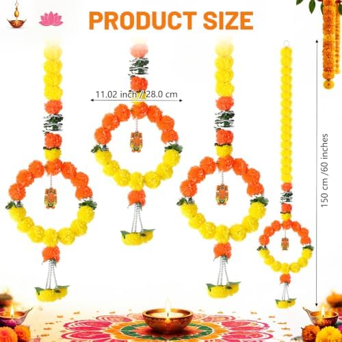 Suncalla 5 Pcs 5 ft Diwali Marigold Garland for Pooja Decor, Yellow - Image 2
