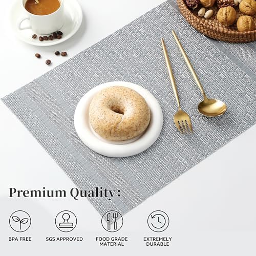 Leetaltree Lunar Grey Placemats Set of 12 - Heat Resistant Non-Slip Place mats for Dining Table, Washable Durable PVC Vinyl Woven Table Mats（Lunar Grey, 12） - Image 2
