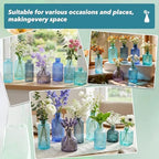 Colored Glass Vases Bulk 32 Pcs - Assorted Vintage Bud Vases for Wedding Centerpieces, Rustic Embossed Glass Bottles for Table Decor, Home Floral Arrangements with Blue Series (2-6 Inch) - Image 6