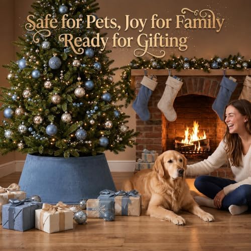 Skylety Gray-Blue Velvet Christmas Tree Collar 24‘’ Tree Base Cover - Image 5