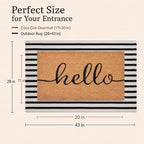 Front Door Mat Combo Set, Hello 100% Coco Coir Welcome Doormat + 28" x 43" Layered Buffalo Black and White Striped Rug, Spring Thanksgiving Porch Entryway Decor Indoor Outdoor Floor Mats - Image 2