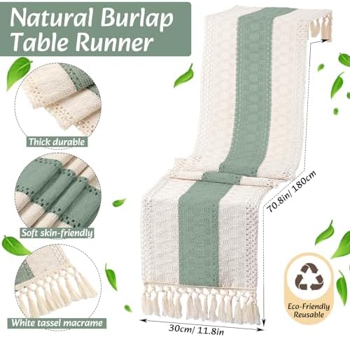 Boho Table Runner and Placemats Set, 6 Sets, Green, 12x72 - Image 2