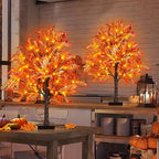 2 Pack 24 Inch Fall Lighted Maple Tree with 72 LEDs, 144 Leaves, 12 Acorns, Timer Battery Operated, 2Ft Thanksgiving Decorations Table Lights Tree for Autumn Wedding Party Gift Indoor Harvest Home - Image 5