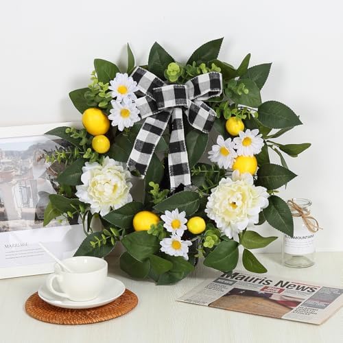 Garvee 20" Lemon Wreath for Front Door, Spring Summer Fruit Wreath - Image 6