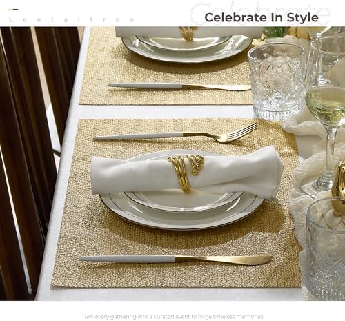 Leetaltree Gold Placemats Set of 12 - Heat Resistant Non-Slip Place mats for Dining Table, Washable Durable PVC Vinyl Woven Table Mats(Luxury Gold, 12) - Image 3