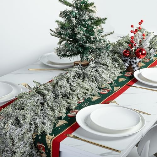 2 Pcs Christmas Snow Norfolk Pine Garlands, 6 Ft White Frost Artificial Greenery Garland, Faux Snowy Pine Cedar Garland Ornaments for Mantle Fireplace Table Indoor Outdoor Xmas Decoration - Image 5