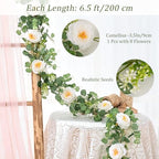 Dolicer 4Pcs 26Ft Artificial Eucalyptus Garlands with Flowers, Faux Floral Greenery Garlands Fake Flowers Vines for Wedding Table Centerpieces Arch Party Ceremony Backdrop Decor (White) - Image 3