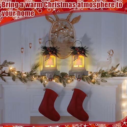 Therwen 2 Pcs Christmas Stocking Holders Lantern, LED, Xmas Tree, White - Image 3