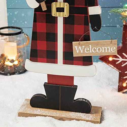 Glitzhome 36" H Lighted Wooden Christmas Santa Porch Sign Standing Porch Decor Rustic Merry Christmas Welcome Sign Holiday Party Outdoor Indoor Xmas Decorations - Image 5