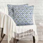 Ridhi Block Print Light Steel Blue Pillow Cover 16" x 16" (Pack of 2) Decorative Couch Pillows for Living Room, Chic Boho Cute Outdoor Pillows Covers Gifts for Spring, Easter and Valentine - Image 2