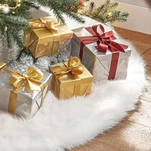 Christmas Tree Skirt White 60 Inch Faux Fur Plush - Indoor/Outdoor Decoration for Merry Christmas by Aukuel