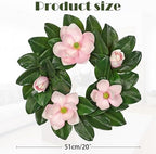 20" Artificial Wreath for Front Door Pink Magnolia Wreath Greenery for Easter Spring Housewarming Wedding Farmhouse Mantel Door Decoration - Image 3