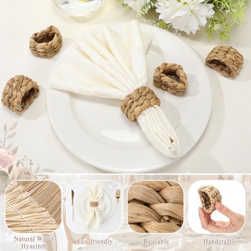 LemonRoad 50 Pcs Napkin Rings, Wood Color Woven - Image 3