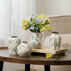 Ceramic Flower Small Vase for Home Decor, Vintage Green Mini Vase Set of 4 - Image 3