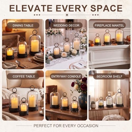 Woanger 3 Set Hurricane Glass Candle Holder with Hook, No Candle, Black - Image 6