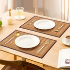 Bamboo Placemats Set of 8 with Fabric Border, Table Mats, Camel - Image 2
