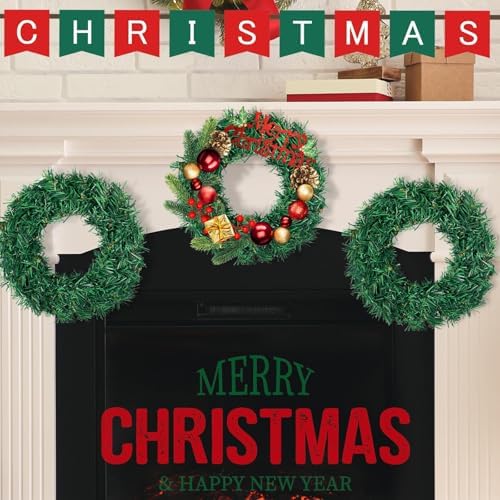 8 Pcs Christmas Wreath 10 Inch Green Artificial Wreaths DIY Faux Plain Wreaths Front Door Green Farmhouse Cabinets Wreath Indoor Outdoor Wall Decor(Fresh) - Image 4
