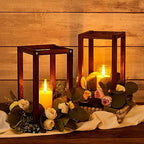 Sabary 10 Sets/ 20 Pcs Wooden Lantern Centerpieces with Candles, Caramel - Image 5