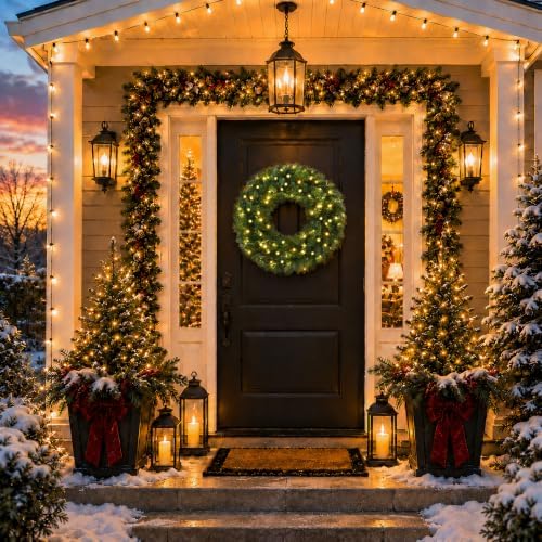 Casafield 30" Pre-Lit Fir Artificial Christmas Wreath Holiday Décor, 100 LED Lights, 350 PVC Tips for Front Door, Window, or Mantel - Image 7