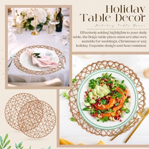 Geosar Round Woven Placemats Bulk Rustic Paper Braided Placemats Boho Natural Non slip Heat Resistant Table Mats for Wedding Party, Dinner Table Centerpiece Decoration, 13 Inch (Light Brown,24 Pcs) - Image 6