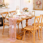 Fanqisi Dusty Rose Pearl Table Runner Floral Tulle Gauze Runner 10FT 8 Pack - Image 7