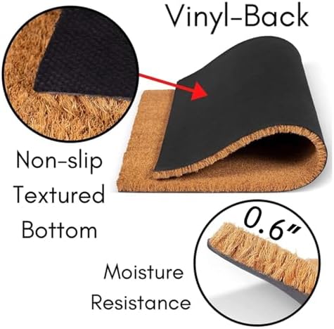 Funny Coir Doormat Home Where The Ho & Me Come Together Entryway Outdoor Floor Mat with Heavy-Duty PVC Backing Non Slip Cursive Natural Coconut Coir Brown Mat with Black Font 23.6 x 15.7 inch - Image 6