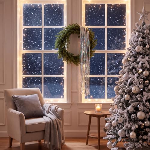 Norme 24 Inch Christmas Pine Wreath for Front Door,Silver Tinsel Tassel - Image 4