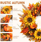 26" Fall Wreath for Front Door Pumpkin Artificial Wall Decor Autumn - Image 3