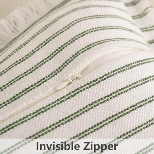 ZWJD Throw Pillow Covers 22x22 Set of 2 Striped Pillow Covers with Fringe Chic Cotton Decorative Pillows Square Cushion Covers for Sofa Couch Bed Living Room Farmhouse Decor, (Olive Green) - Image 5