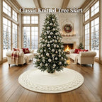 VOXOR 60 Inch Christmas Tree Skirt, Extra Large Chunky Knitted Tree Skirt with Bow Tie Closure, Cream Vintage Tree Skirts for 9 & 10 Feet Trees, Farmhouse Christmas Decorations for Home Living Room - Image 2