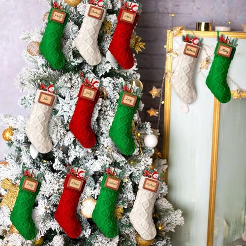 JellyArch 12 Pcs Personalized Christmas Stockings Xmas Stocking with Leather Patches Custom Name Cable Knitted Hanging Family Stockings for Christmas Holiday Fireplace Party Decoration (8.3 Inches) - Image 3