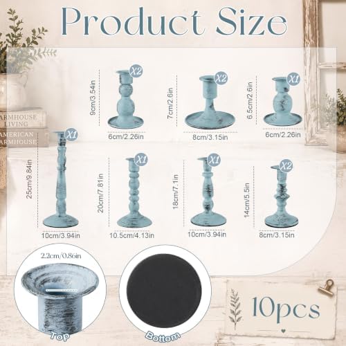 Mumufy 10 Pcs Matte Candlestick Holders, Metal Wedding Taper Candle Holders Vintage Candles Stand Set, Candle Stick Decor for Mantel Table Centerpiece Wedding Dining Table Decor Mantelpiece (Blue) - Image 2