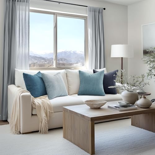 Topfinel BlueGray Throw Pillow Covers 24x24 Inch Set of 4,Soft Accent Corduroy Decorative Cushion Cover,Square Modern Pillow Case for Beach,Patio,Balcony,Living Room,Summer Gradient Shams Home Decor - Image 6