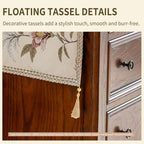 Floral Embroidered Table Runner 72" Non-Slip with Tassels, Ivory - Image 5