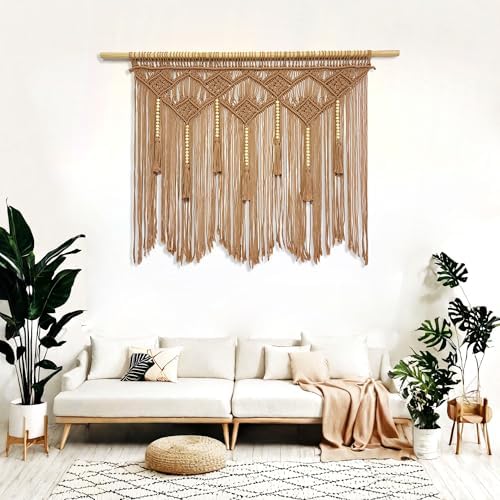Youngeast Large Macrame Wall Hanging Boho Woven Tapestry Bohemian Macrame Wall Decor Handmade Tassel Tapestry Home Decoration for Bedroom Living Room 39"X31" (Wood Dowels Not Included) (Khaki) - Image 4